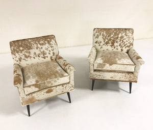 Paul McCobb Lounge Chairs in Palomino and White Cowhide