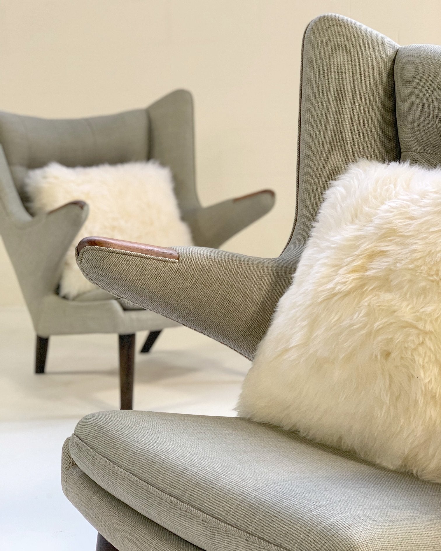 Important Pair of Hans Wegner for A.P. Stolen Papa Bear Chairs with Ottomans