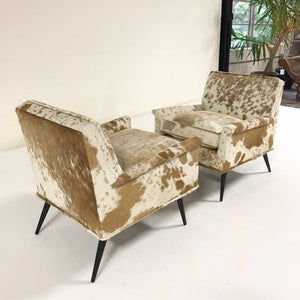Paul McCobb Lounge Chairs in Palomino and White Cowhide