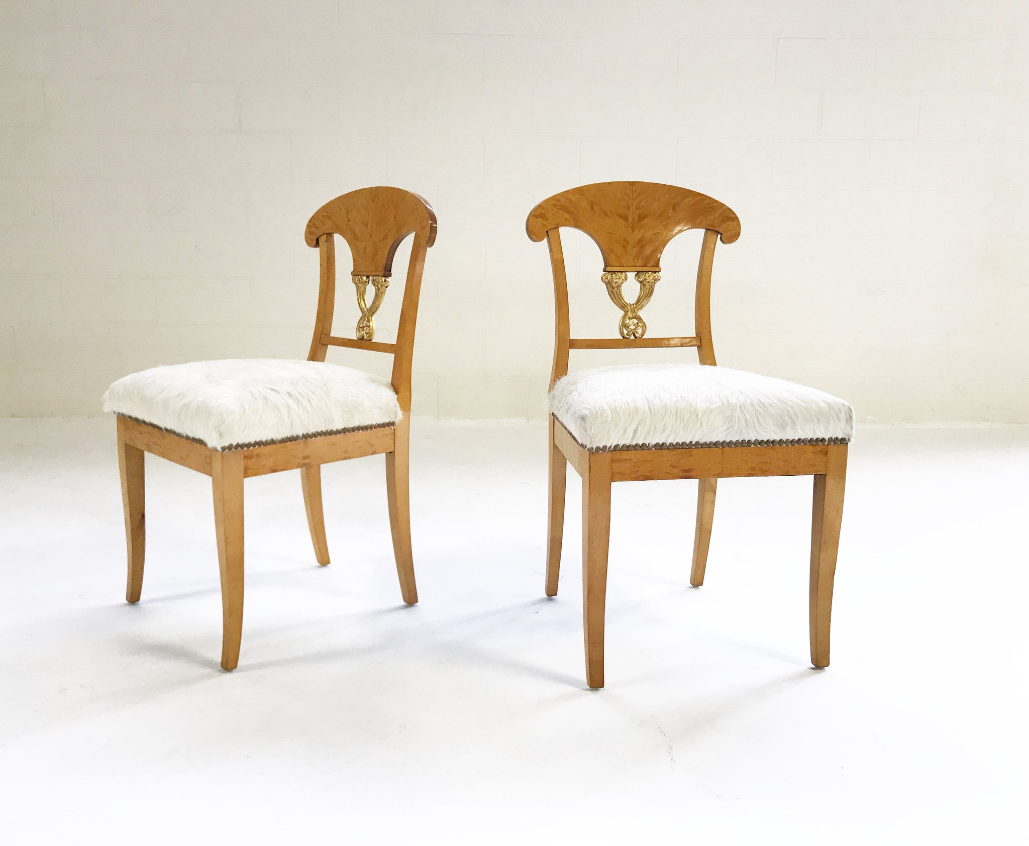 Circa 1820 Satin Birch Biedermeier Chairs in Brazilian Cowhide