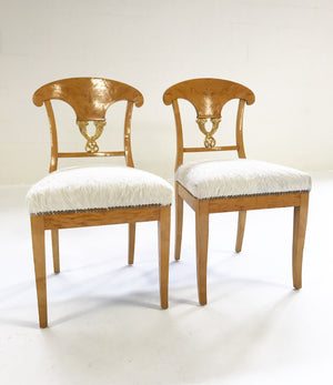 Circa 1820 Satin Birch Biedermeier Chairs in Brazilian Cowhide