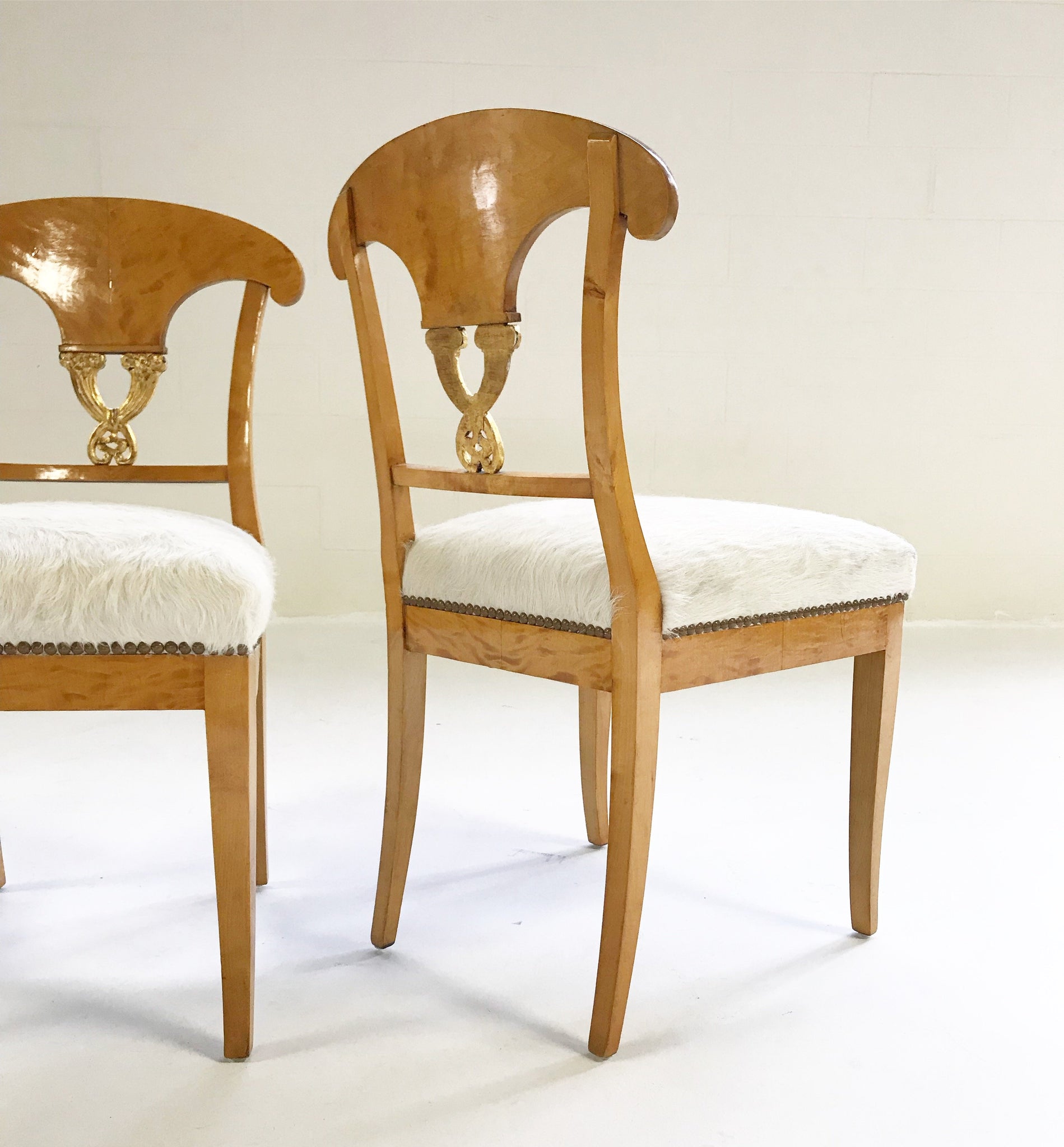 Circa 1820 Satin Birch Biedermeier Chairs in Brazilian Cowhide