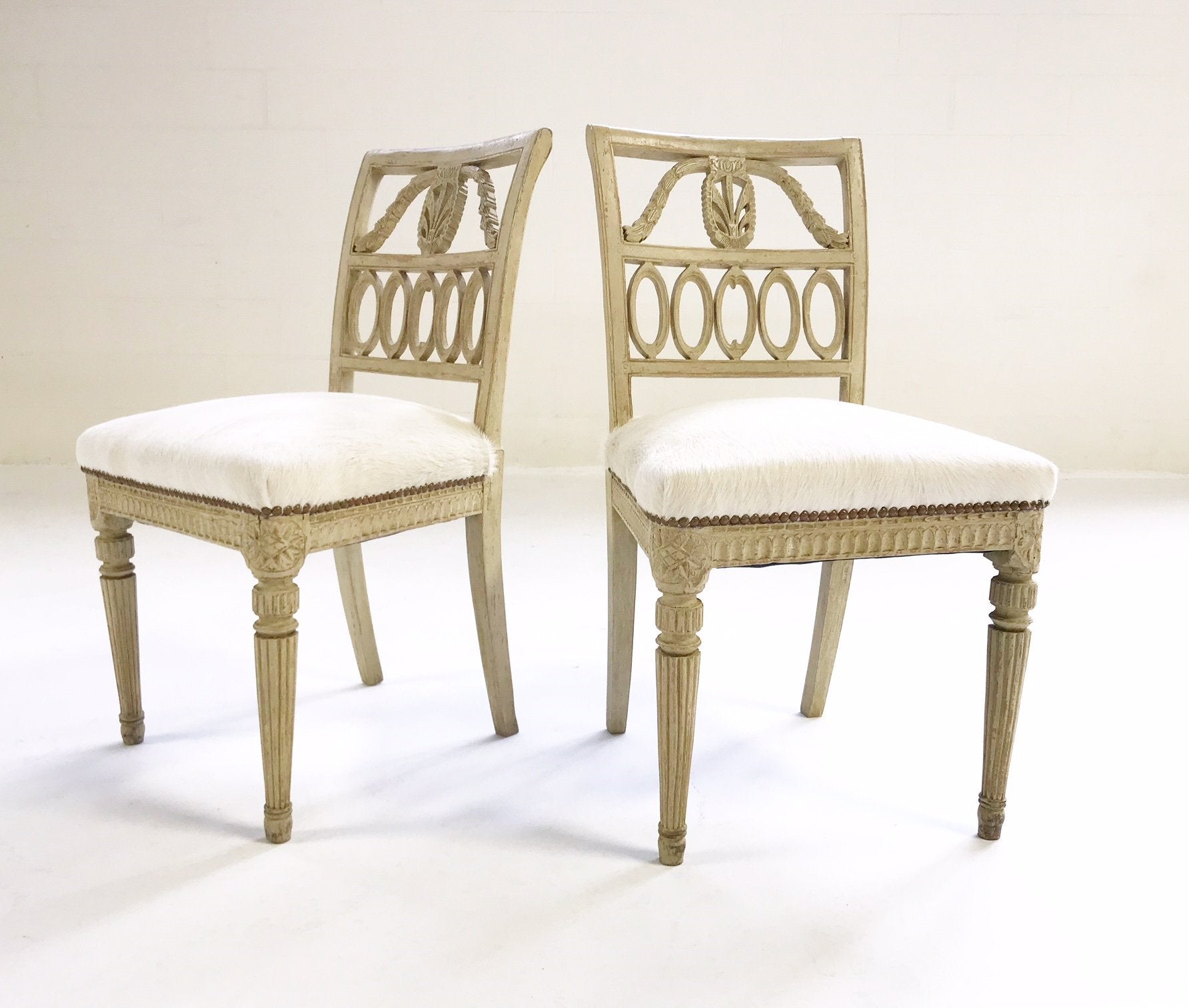 18th Century Swedish Painted Side Chairs in Brazilian Cowhide