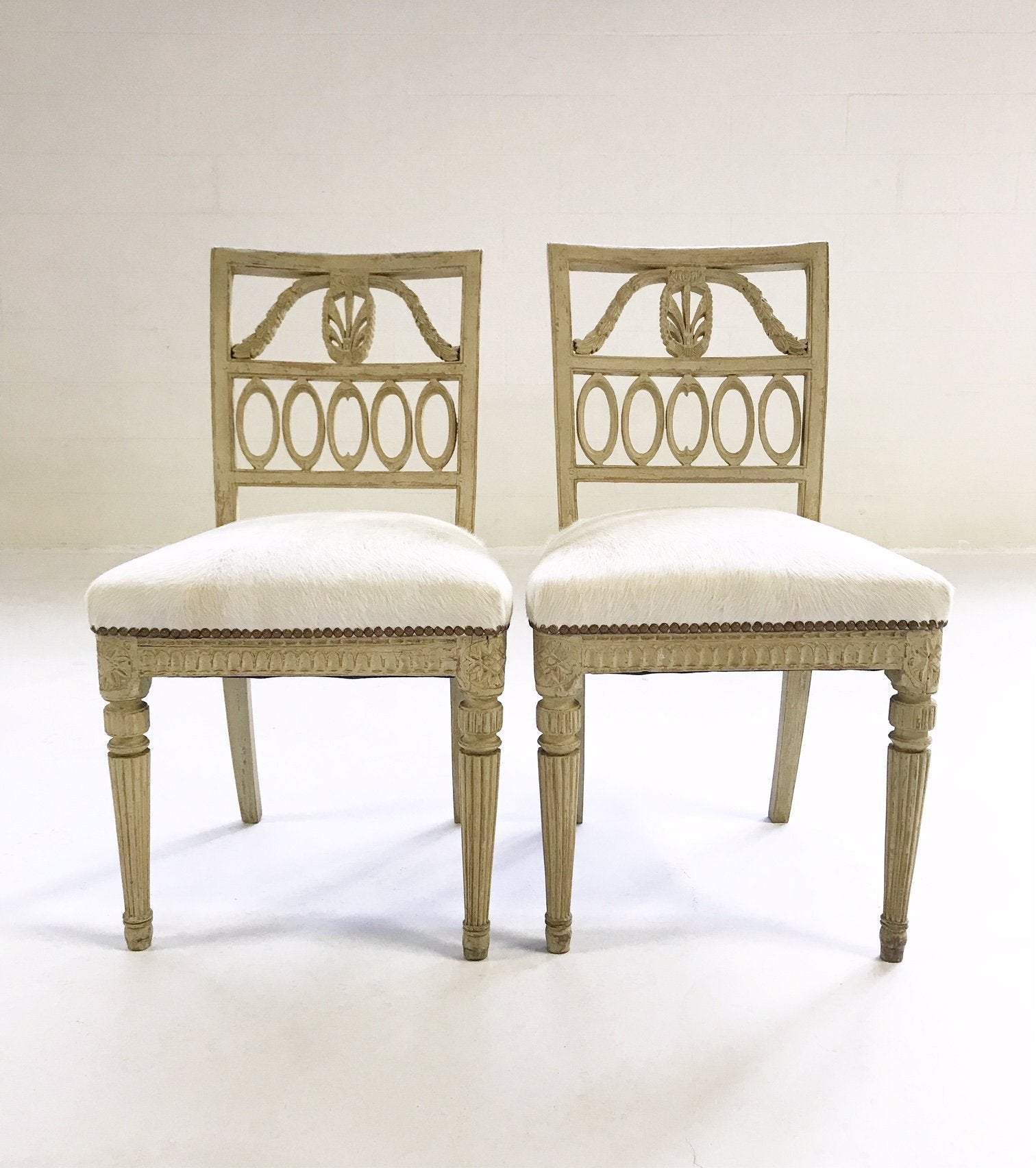 18th Century Swedish Painted Side Chairs in Brazilian Cowhide