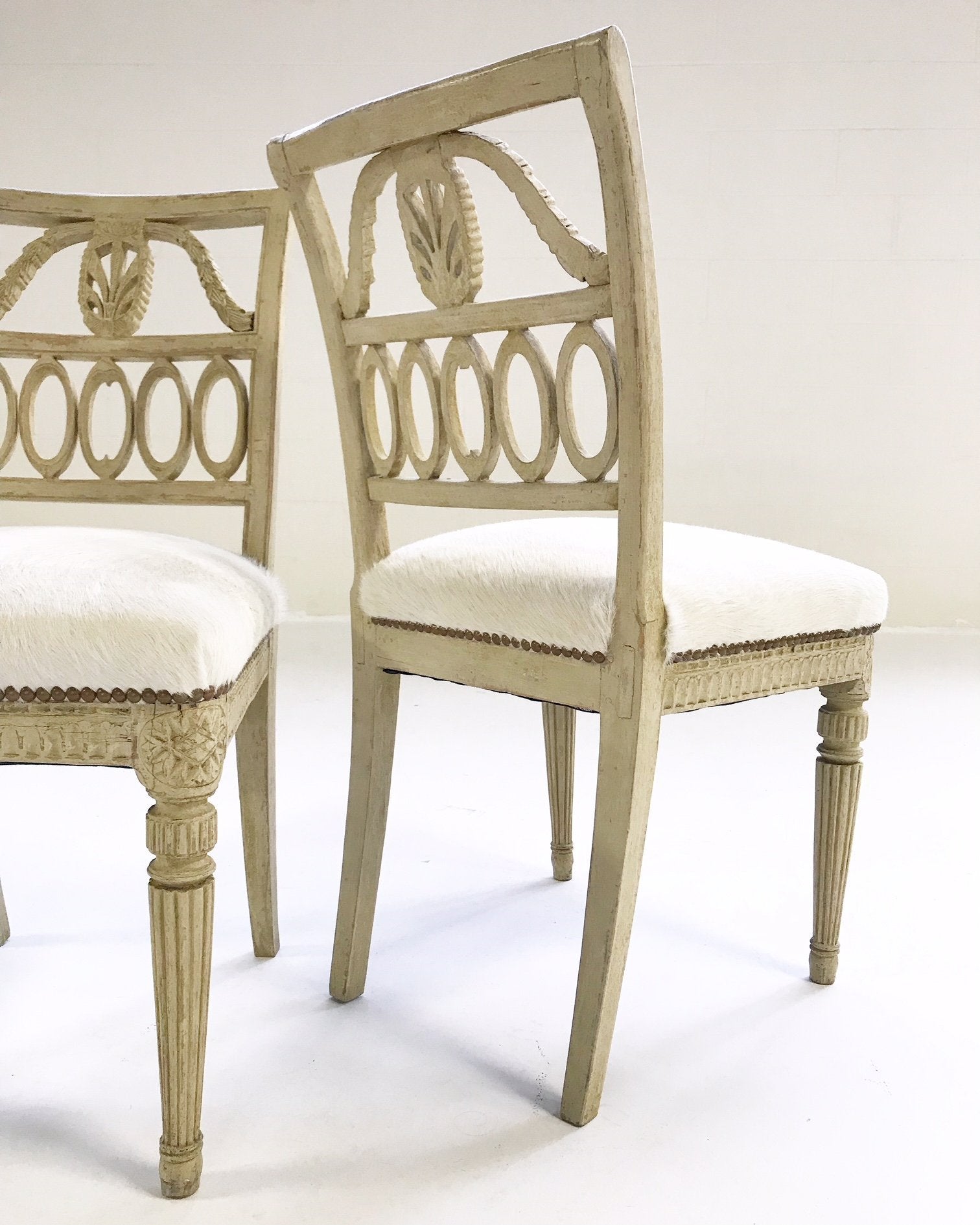 18th Century Swedish Painted Side Chairs in Brazilian Cowhide