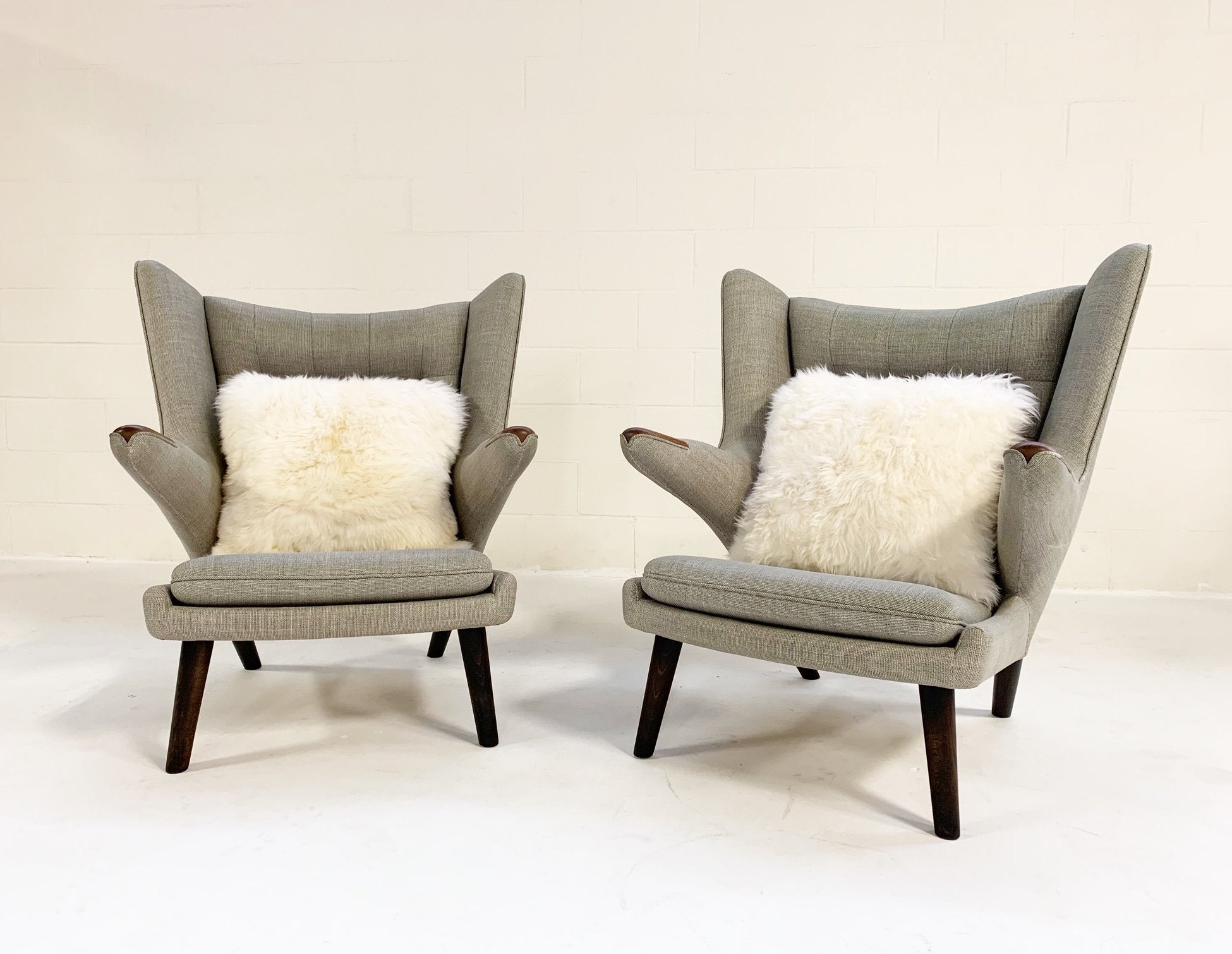 Important Pair of Hans Wegner for A.P. Stolen Papa Bear Chairs with Ottomans