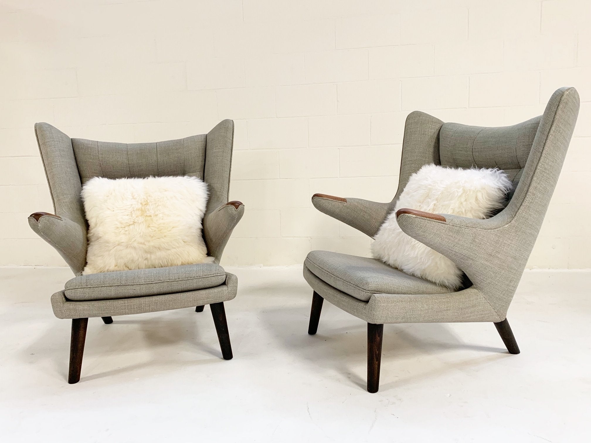 Important Pair of Hans Wegner for A.P. Stolen Papa Bear Chairs with Ottomans