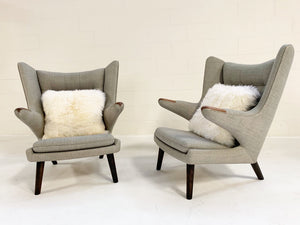 Important Pair of Hans Wegner for A.P. Stolen Papa Bear Chairs with Ottomans