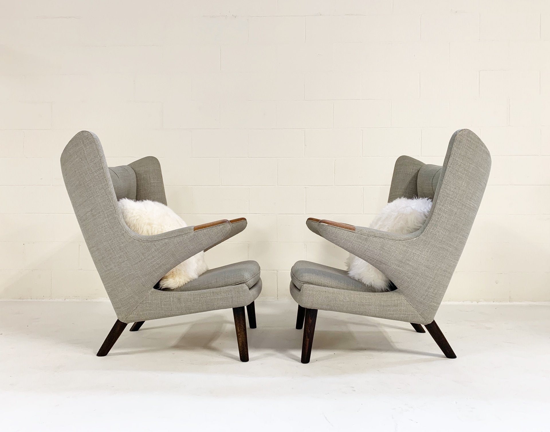 Important Pair of Hans Wegner for A.P. Stolen Papa Bear Chairs with Ottomans