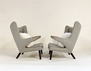 Important Pair of Hans Wegner for A.P. Stolen Papa Bear Chairs with Ottomans