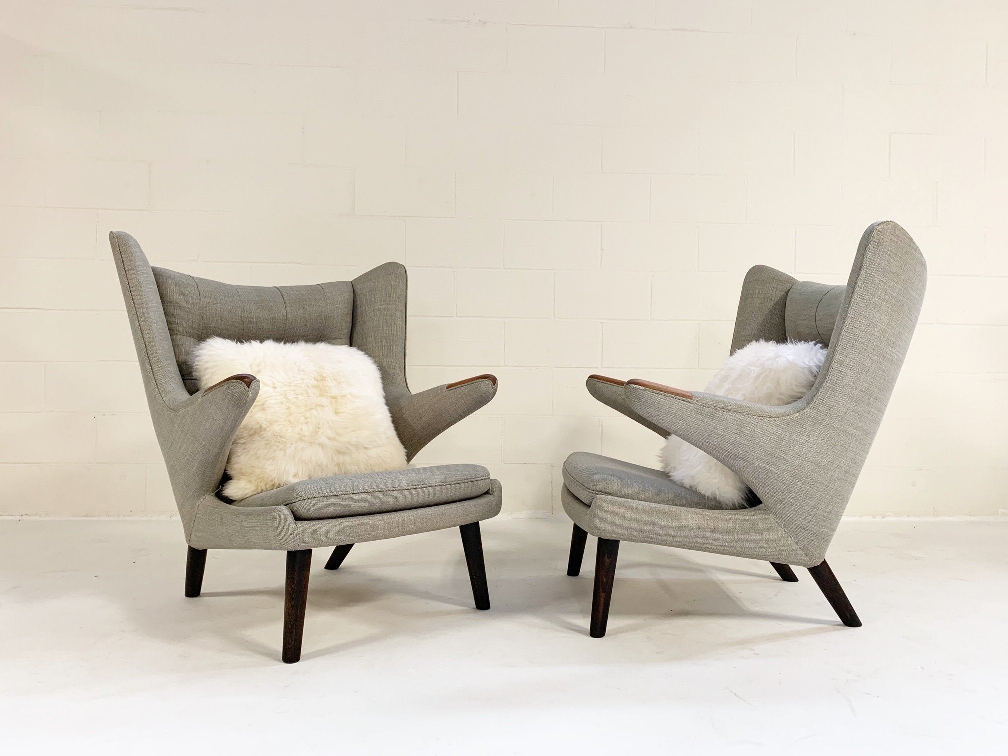 Important Pair of Hans Wegner for A.P. Stolen Papa Bear Chairs with Ottomans