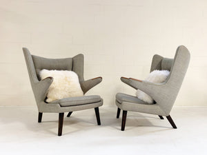 Important Pair of Hans Wegner for A.P. Stolen Papa Bear Chairs with Ottomans