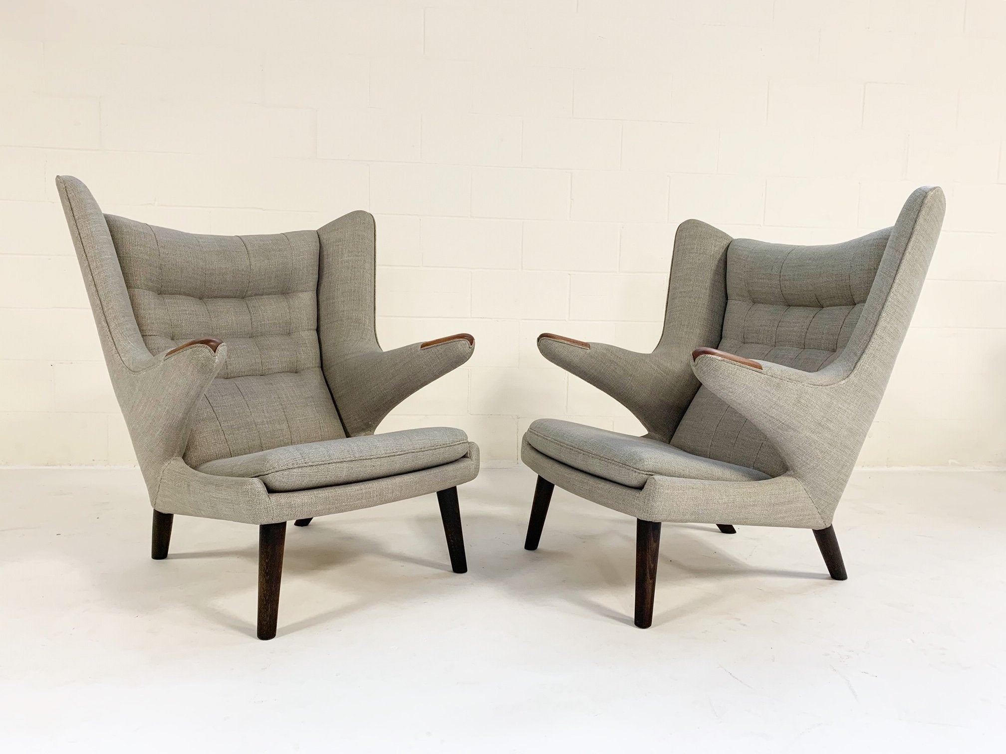 Important Pair of Hans Wegner for A.P. Stolen Papa Bear Chairs with Ottomans