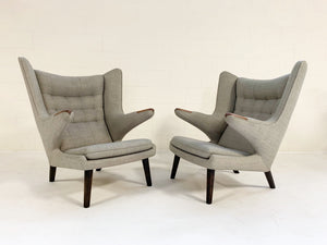 Important Pair of Hans Wegner for A.P. Stolen Papa Bear Chairs with Ottomans