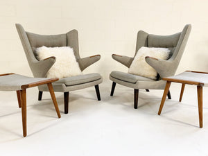 Important Pair of Hans Wegner for A.P. Stolen Papa Bear Chairs with Ottomans