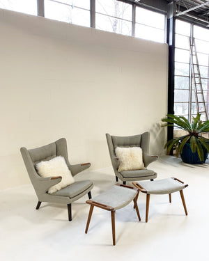 Important Pair of Hans Wegner for A.P. Stolen Papa Bear Chairs with Ottomans