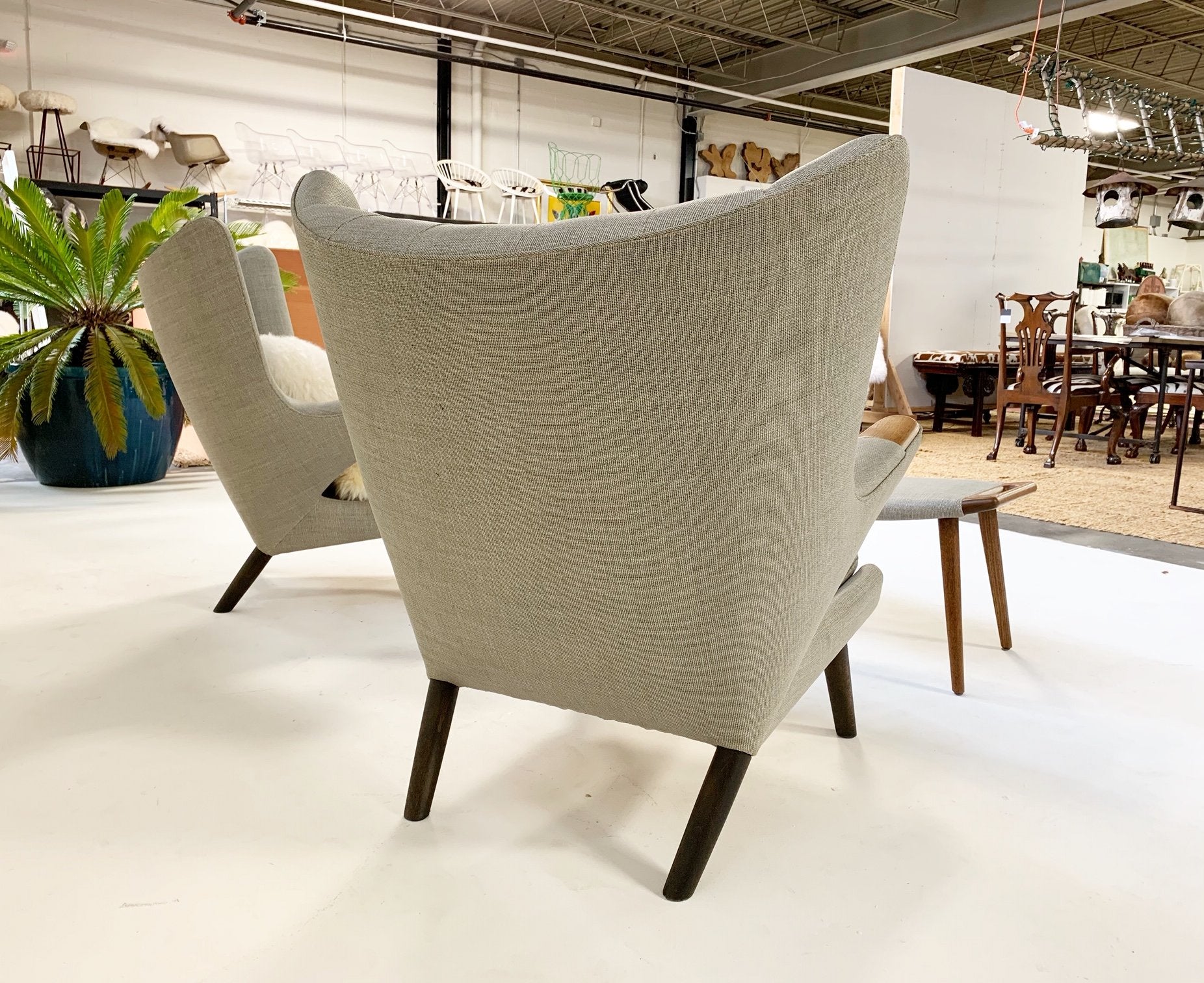 Important Pair of Hans Wegner for A.P. Stolen Papa Bear Chairs with Ottomans