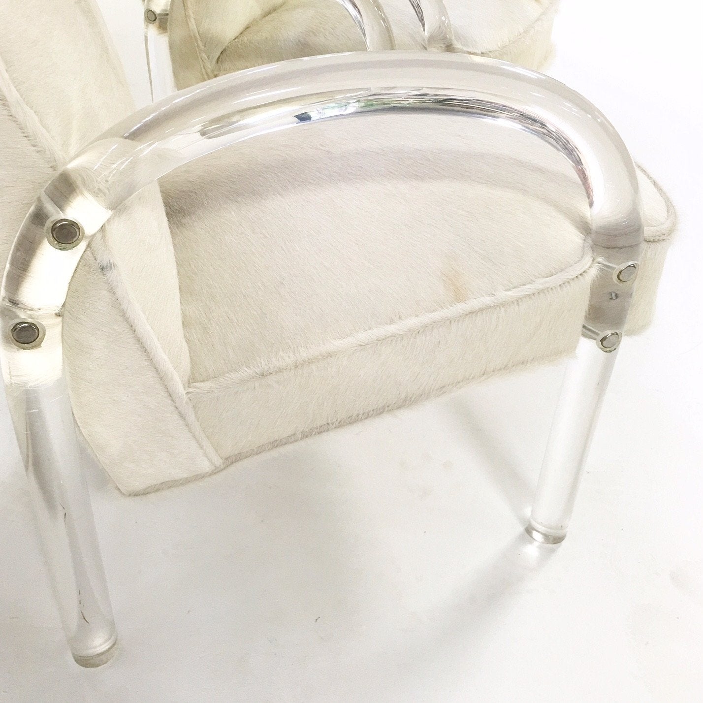 Charles Hollis Jones Lucite Armchairs in Ivory Brazilian Cowhide
