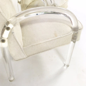 Charles Hollis Jones Lucite Armchairs in Ivory Brazilian Cowhide