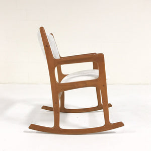 Benny Linden Teak Rocking Chair in Brazilian Calfskin