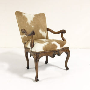 Circa 1770 Italian Walnut Armchair in Brazilian Cowhide