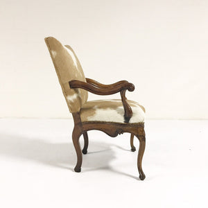 Circa 1770 Italian Walnut Armchair in Brazilian Cowhide
