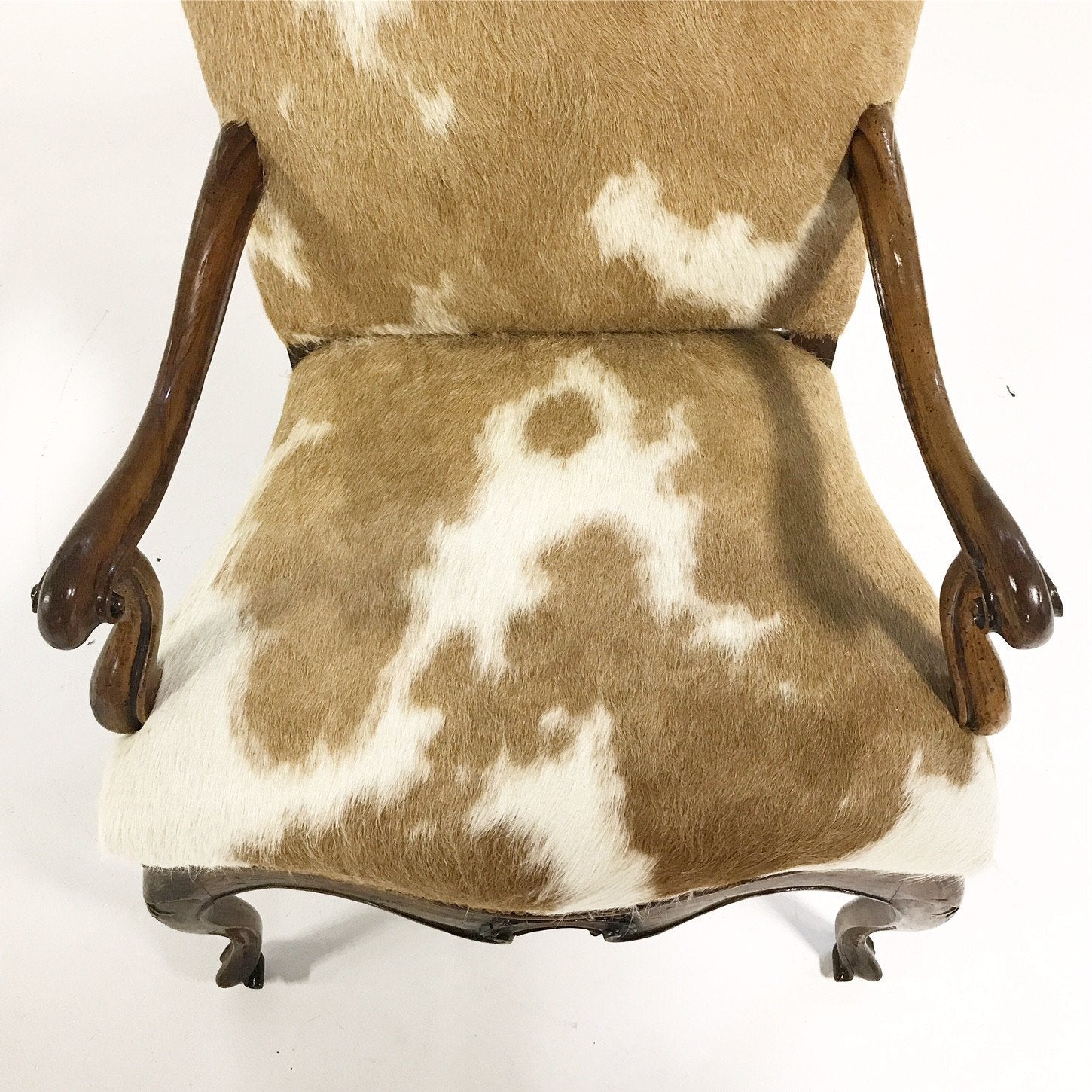 Circa 1770 Italian Walnut Armchair in Brazilian Cowhide