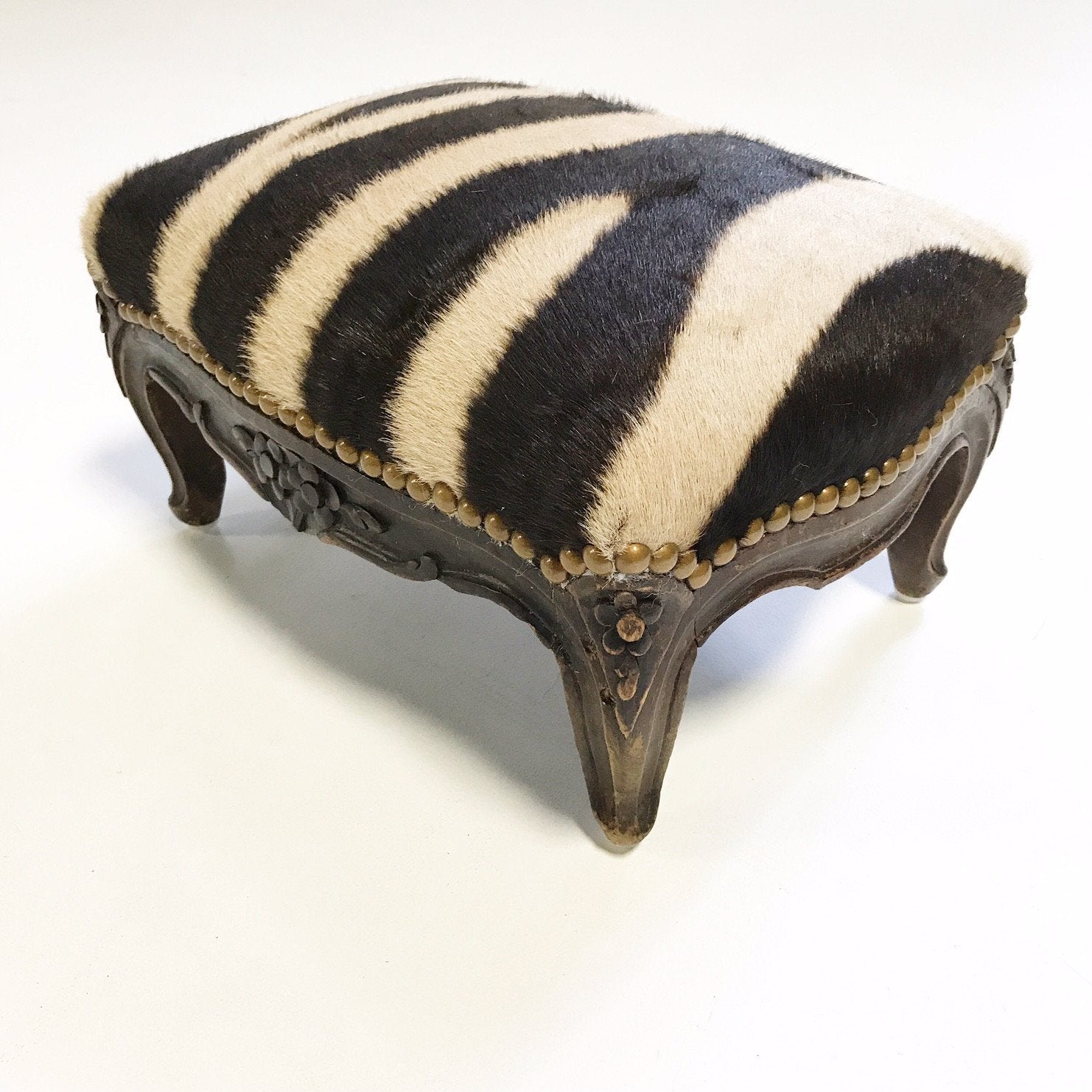 Footstool Ottoman in Zebra Hide