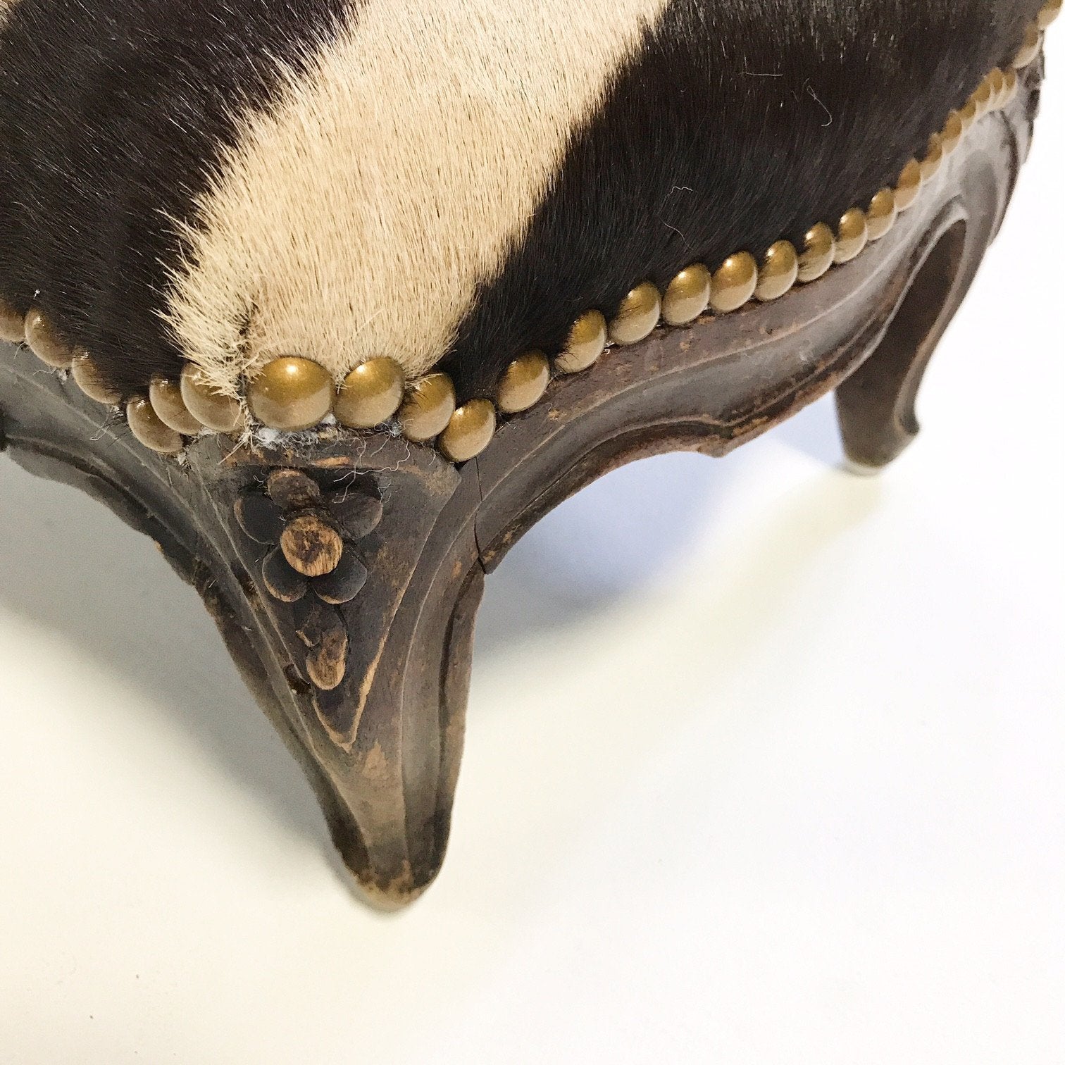 Footstool Ottoman in Zebra Hide