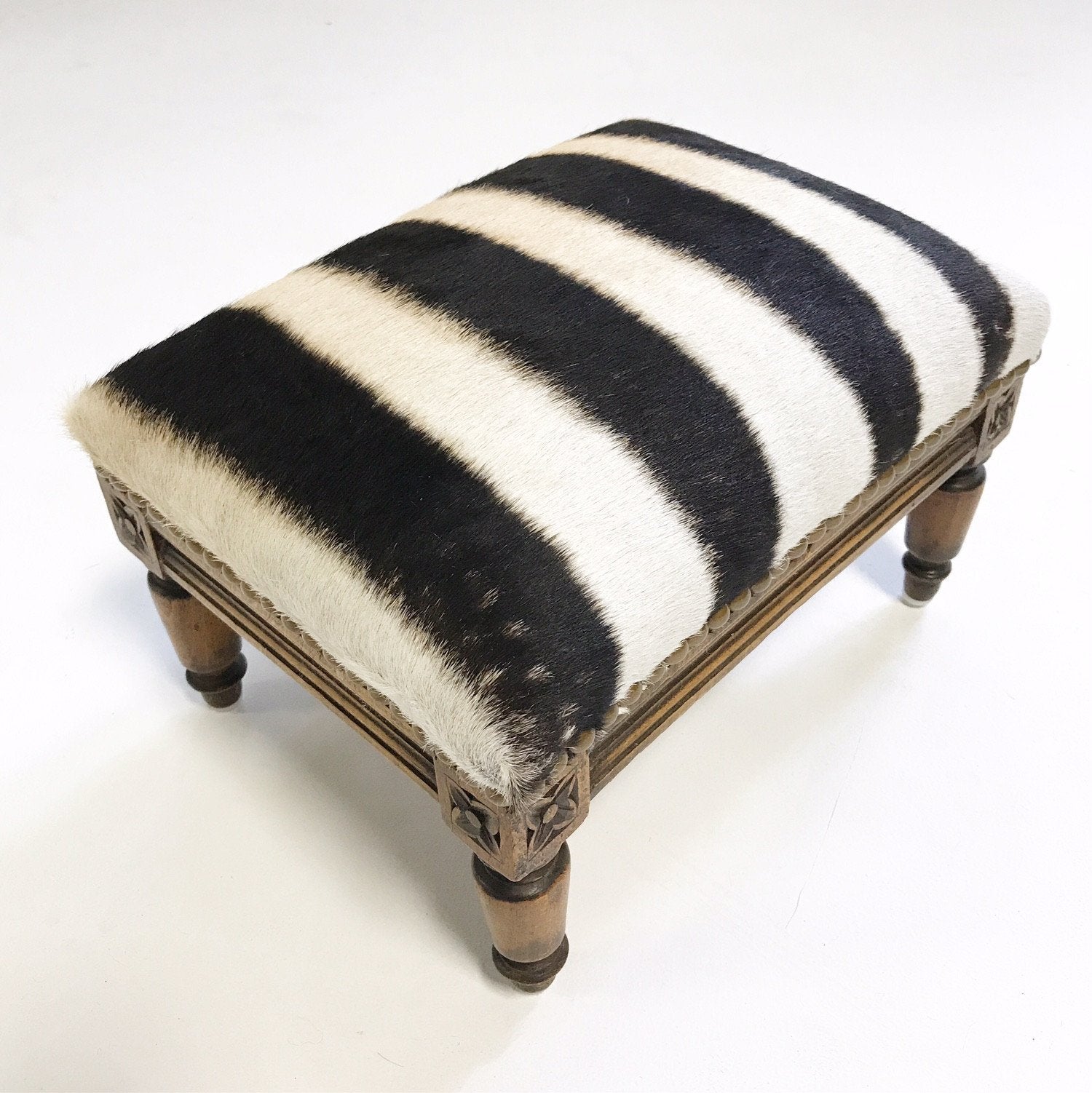 Footstool Ottoman in Zebra Hide