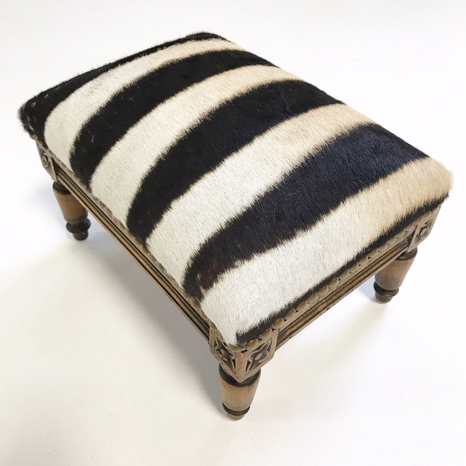 Footstool Ottoman in Zebra Hide