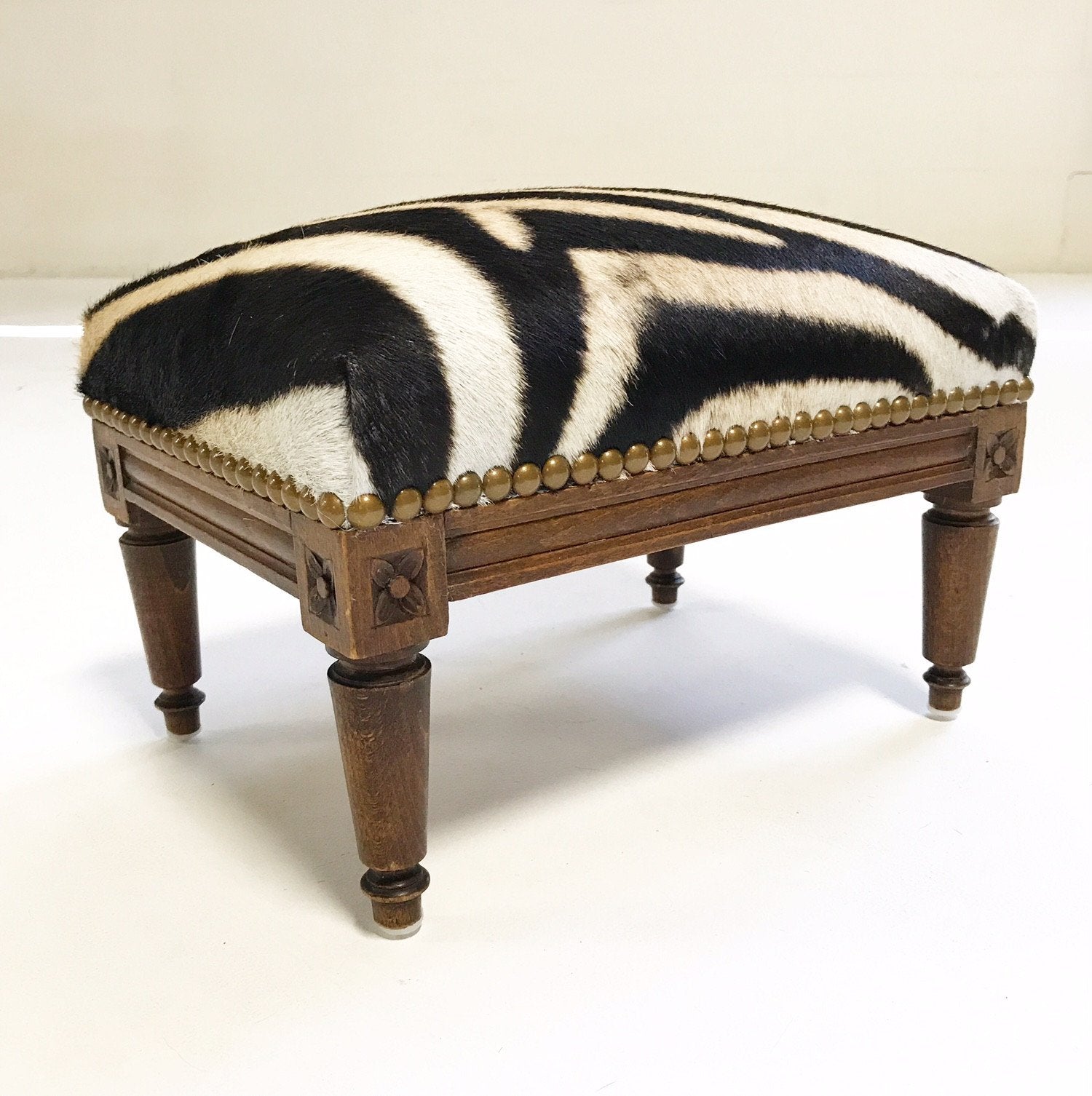 Footstool Ottoman in Zebra Hide