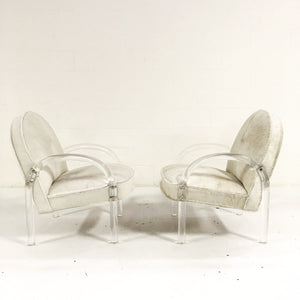 Charles Hollis Jones Lucite Armchairs in Ivory Brazilian Cowhide