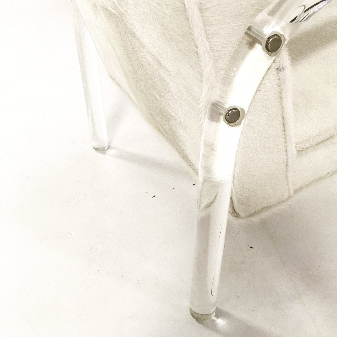 Charles Hollis Jones Lucite Armchairs in Ivory Brazilian Cowhide