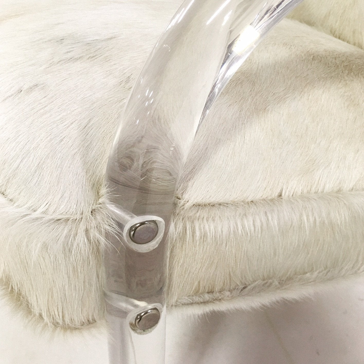 Charles Hollis Jones Lucite Armchairs in Ivory Brazilian Cowhide