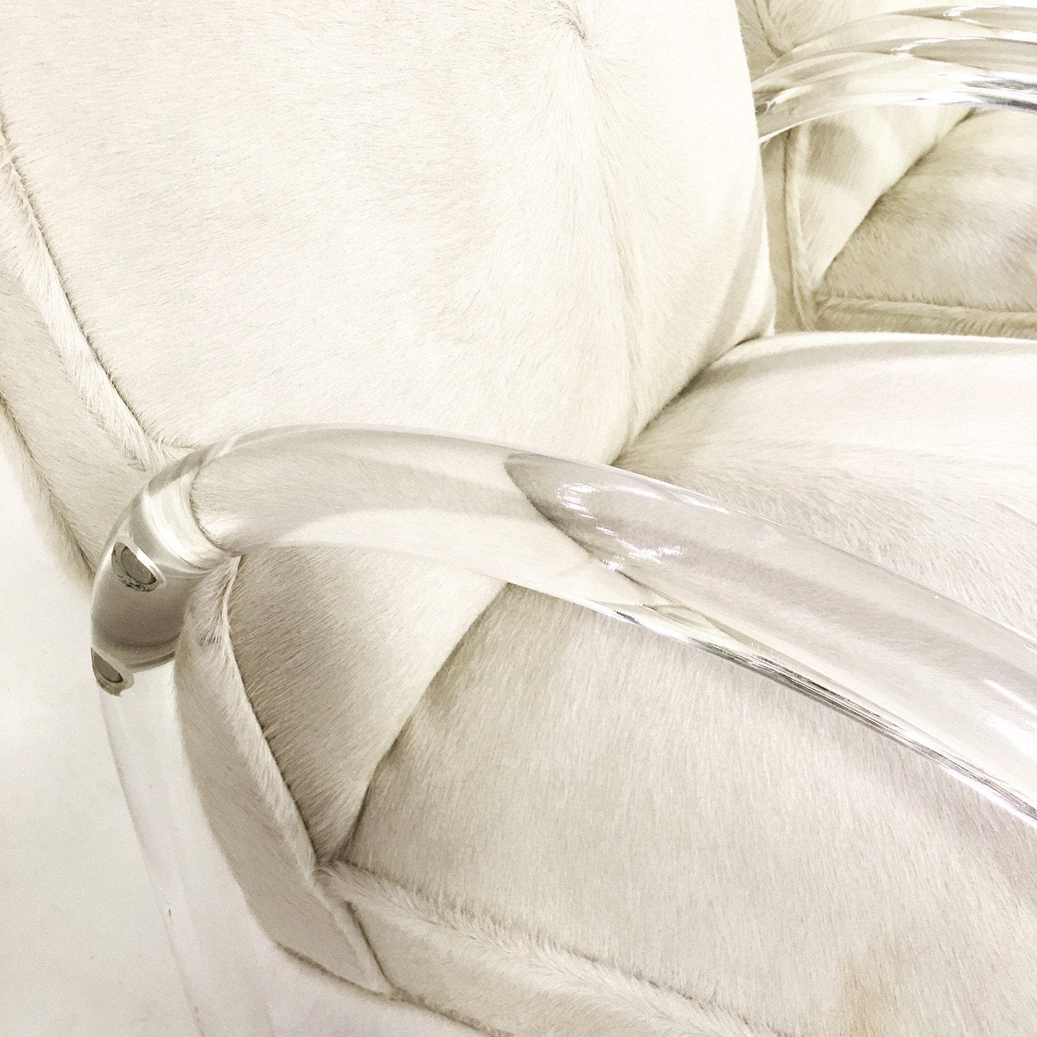 Charles Hollis Jones Lucite Armchairs in Ivory Brazilian Cowhide