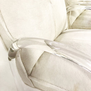 Charles Hollis Jones Lucite Armchairs in Ivory Brazilian Cowhide