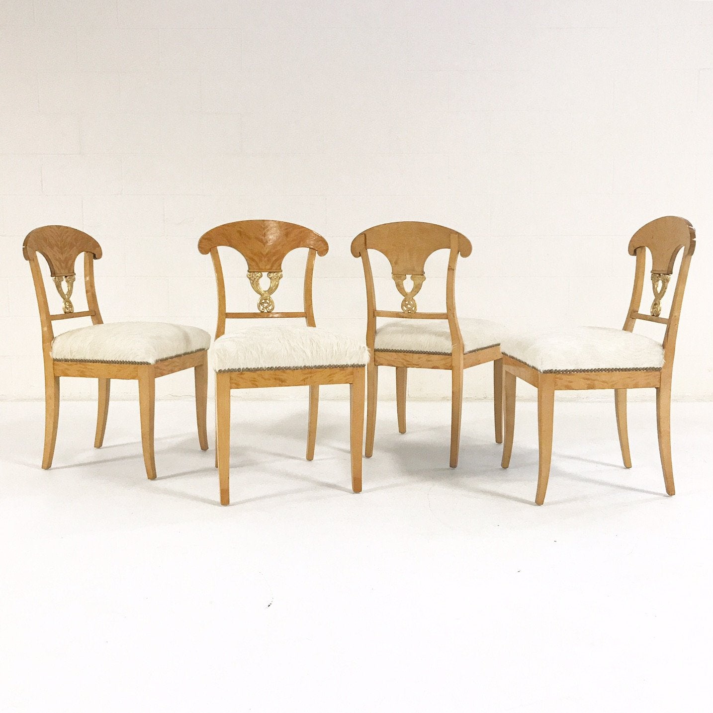 Circa 1820 Biedermeier Chairs in Ivory Brazilian Cowhide - Set of Four