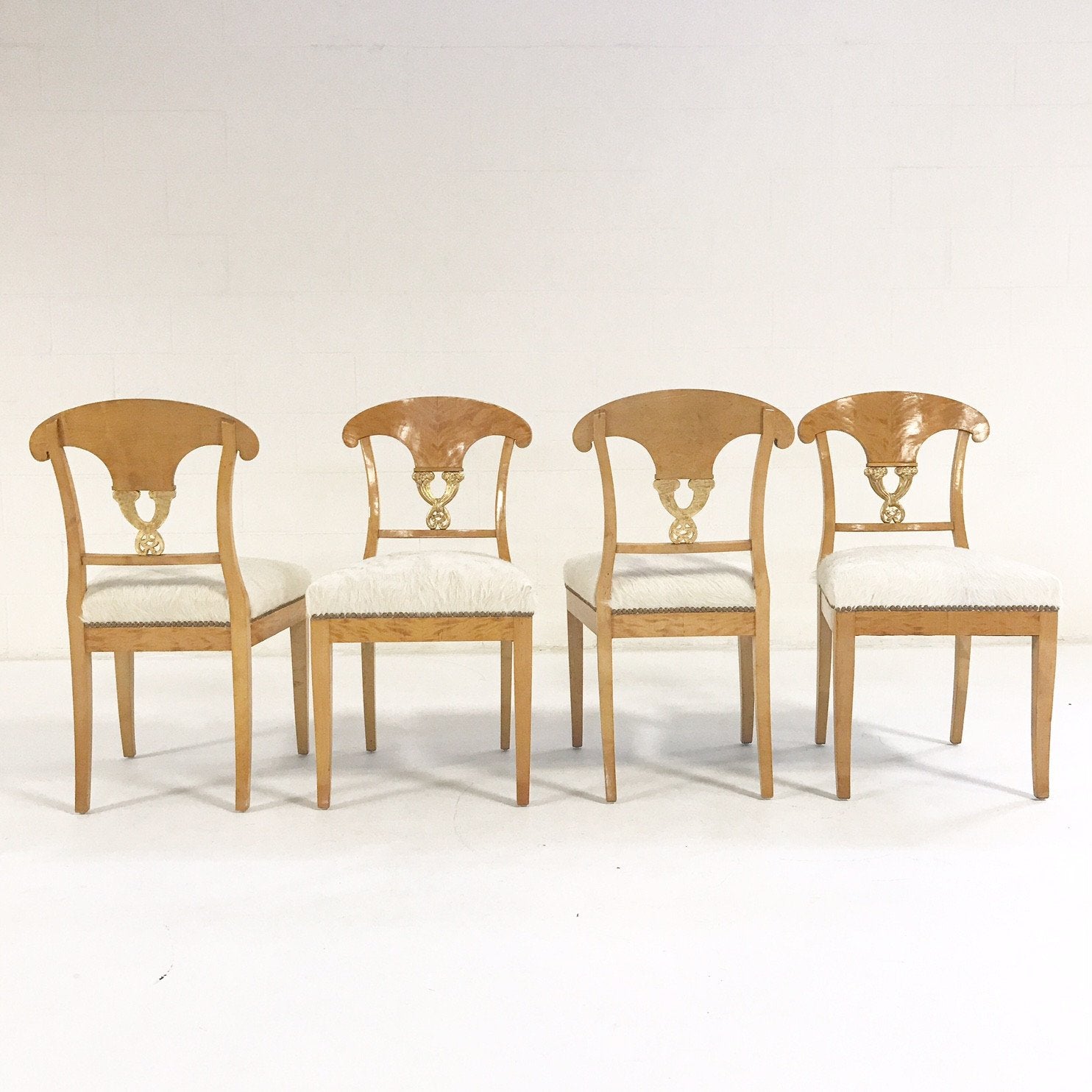 Circa 1820 Biedermeier Chairs in Ivory Brazilian Cowhide - Set of Four