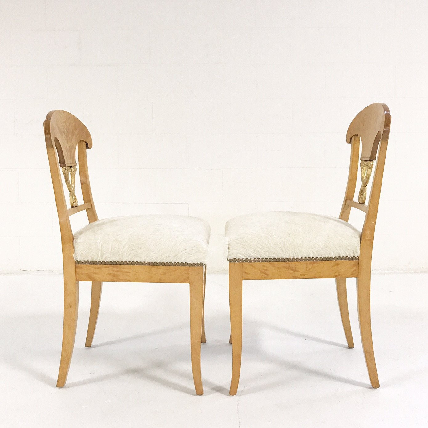 Circa 1820 Satin Birch Biedermeier Chairs in Brazilian Cowhide