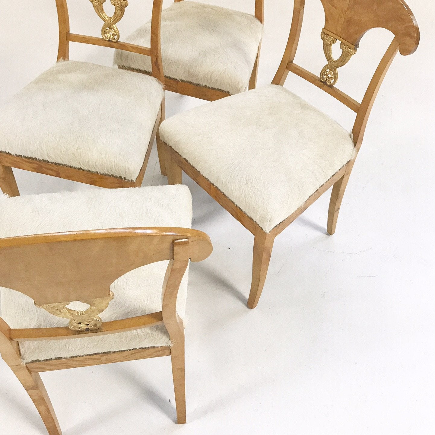 Circa 1820 Biedermeier Chairs in Ivory Brazilian Cowhide - Set of Four