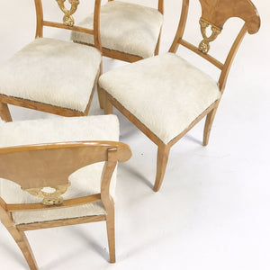 Circa 1820 Biedermeier Chairs in Ivory Brazilian Cowhide - Set of Four