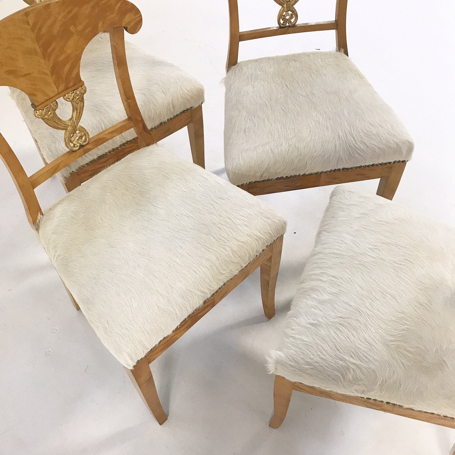 Circa 1820 Biedermeier Chairs in Ivory Brazilian Cowhide - Set of Four