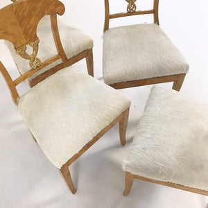 Circa 1820 Biedermeier Chairs in Ivory Brazilian Cowhide - Set of Four