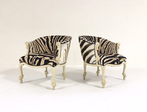 Napoleon III Style Twisted Rope and Tassel Carved Armchairs in Zebra