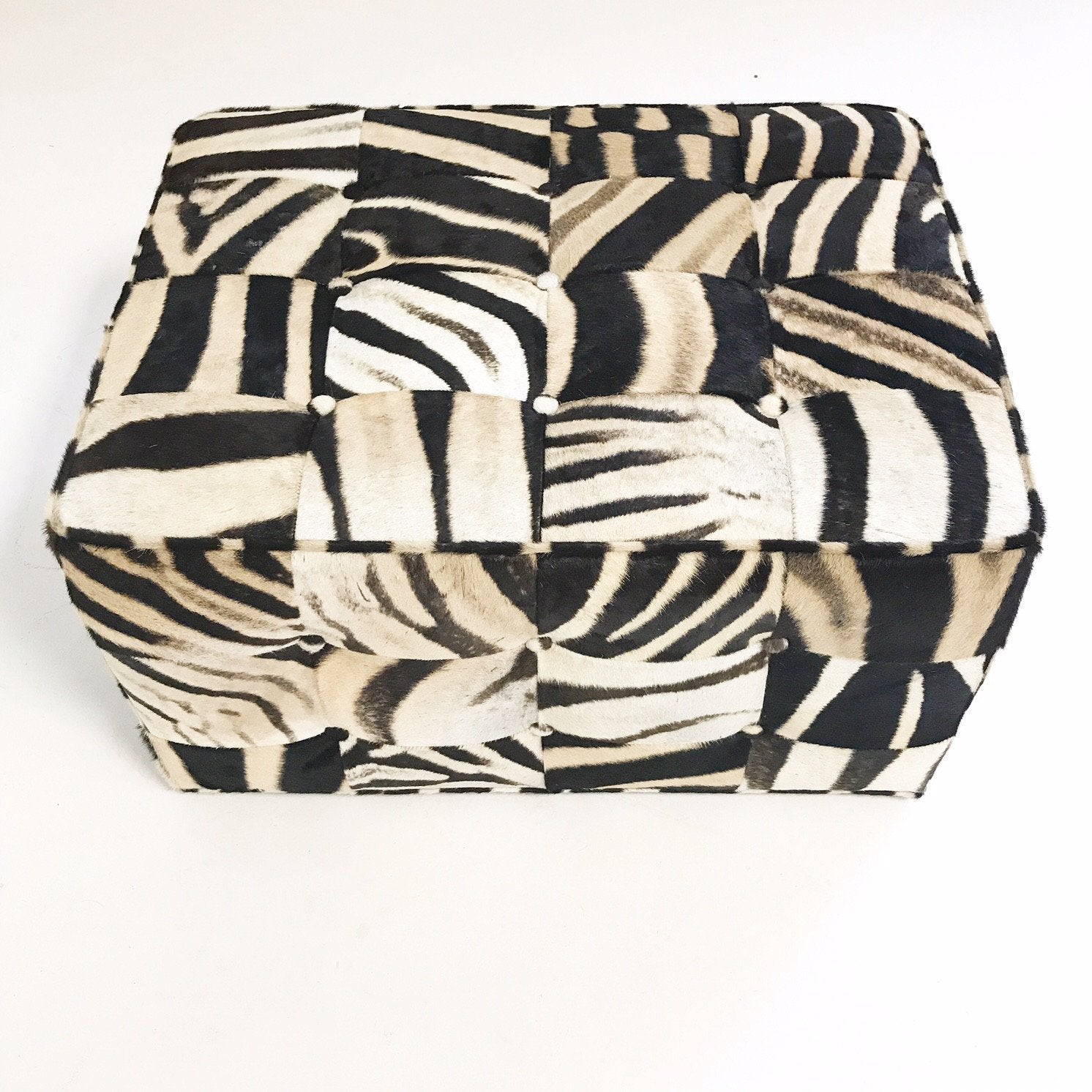 Large Ottoman in Patchwork Zebra Hide