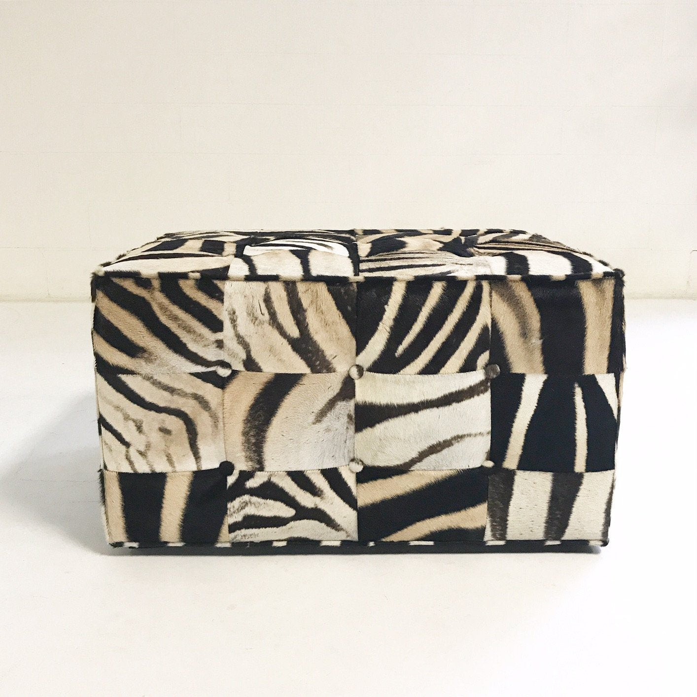 Large Ottoman in Patchwork Zebra Hide
