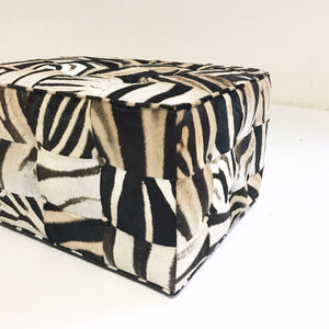Large Ottoman in Patchwork Zebra Hide