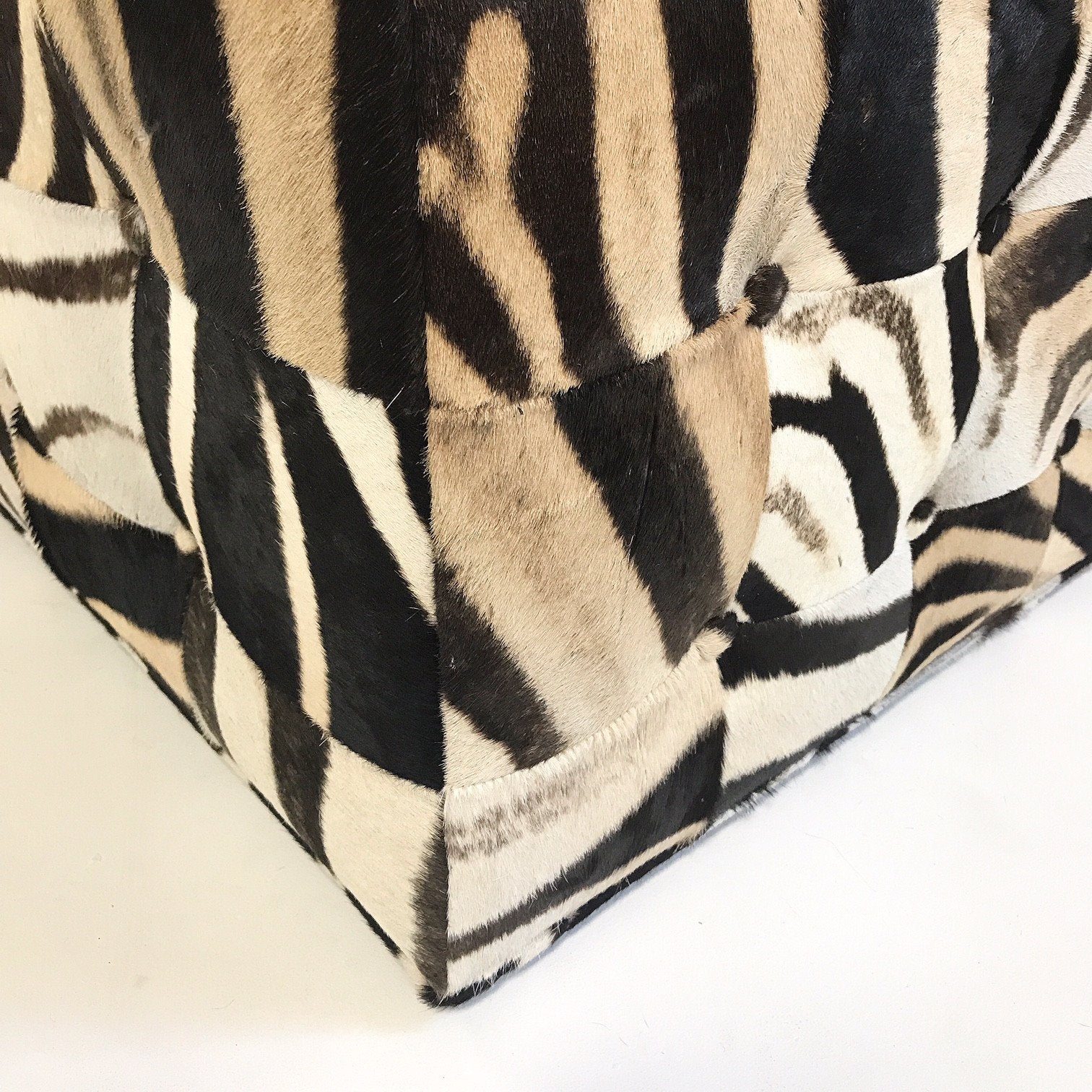 Large Ottoman in Patchwork Zebra Hide