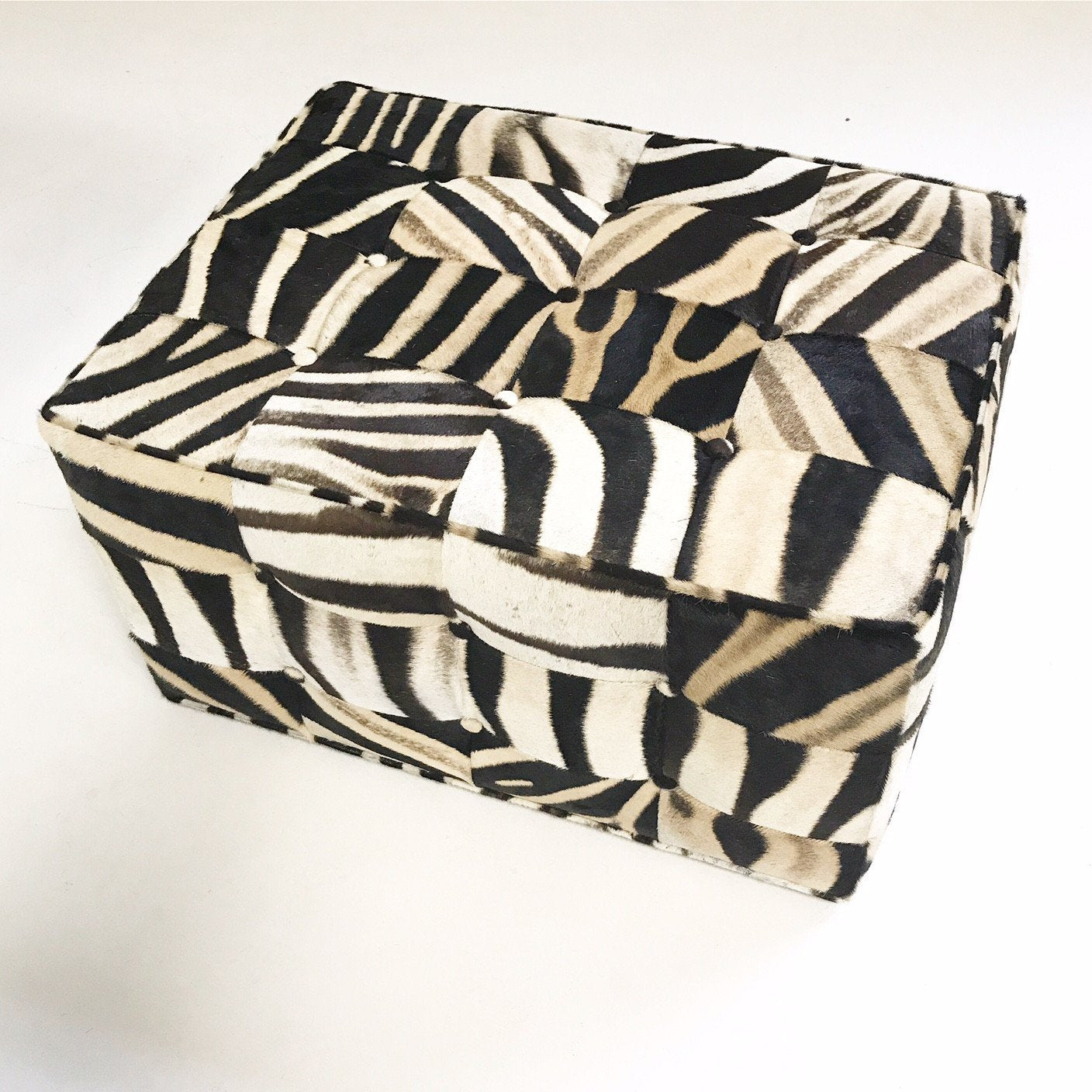 Large Ottoman in Patchwork Zebra Hide